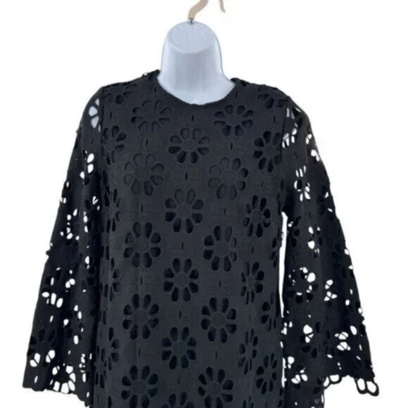 Tuckernuck NEW Noir Eyelet Hutton Long Sleeve Cotton Formal Midi Dress Size M - Picture 5 of 11
